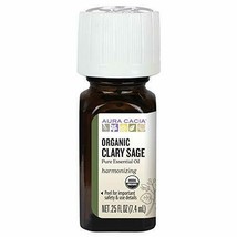 NEW Aura Cacia Organic Essential Oil Clary Sage 0.25 Fluid Ounce - £14.77 GBP