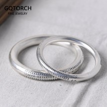 999 Sterling Silver Matte Vintage Round Stick Bangles for Women Buddhist Heart - £95.98 GBP+