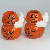 Halloween Jack O Lantern Ghost JOL AGC Ceramic Taper Candle Holders VTG ... - £19.37 GBP