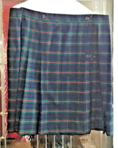Girls Sz 20.5T Waist 42 Plaid Blue, Red &amp; Green Uniform Skirt. Below Knee - £13.21 GBP