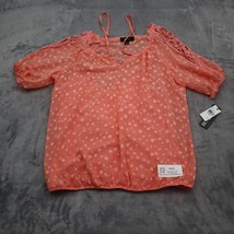 BCX Shirt Womens L Orange Balloon Short Sleeve Ruffle Basic VNeck Strap Chiffon - $18.69