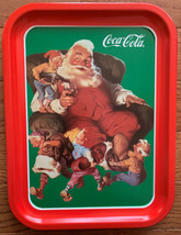 Vintage 1991 Coca Cola "Santa With Elves" Tin Serving Tray - 13.75" x 10.50" - $4.00