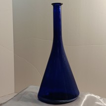 Vintage Blue Cobalt &amp; Gold Glitter Long Neck- Funnel Shaped Glass Bottle/ Vase - £34.99 GBP