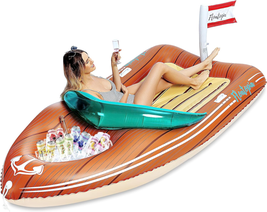 Inflatable Giant Boat Funny Pool Floats Raft with Reinforced Cooler Beach Lake  - £46.03 GBP