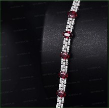 Women&#39;s Delicate 925 Sterling Silver 7.50Ct Oval Cut Simulated Garnet Bracelet - £193.49 GBP