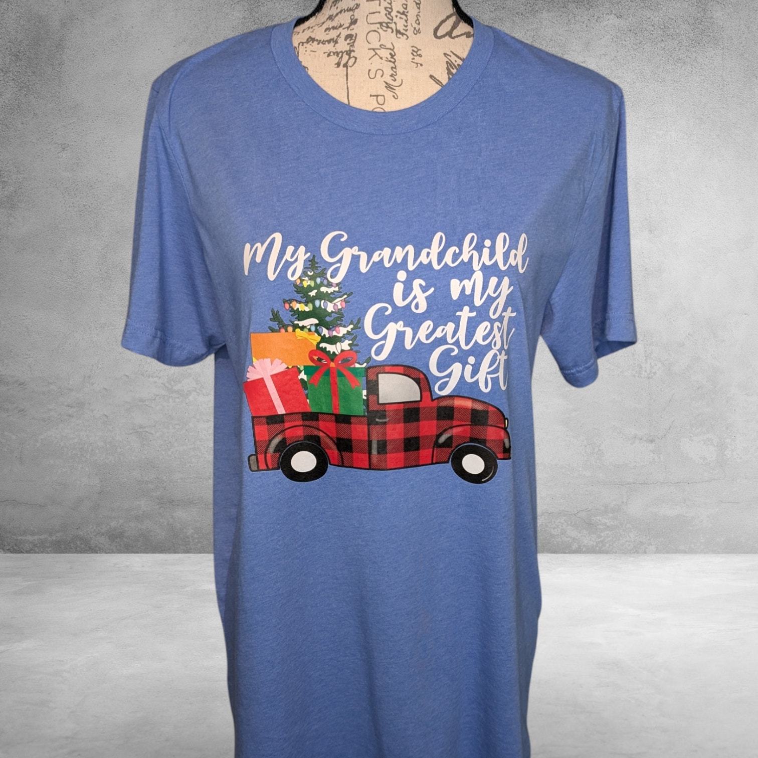 Christmas Grandchild is My Greatest Gift Grandparents Gift T-Shirt, Blue... - £7.52 GBP