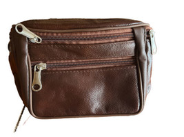 Leather Fanny Pack Bag With Zipper Pockets Is Adjustable Straps Color Brown - £8.89 GBP