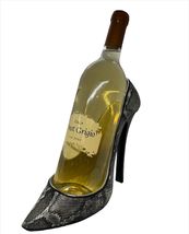 Shoe Wine Bottle Holder Stiletto Snakeskin Look Grey Black  8" High Poly Stone image 4