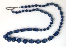 Translucent Blue Acrylic Necklace Graduated Beads Crackled Throughout 36&quot; - £7.86 GBP