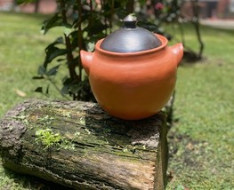 Clay Pot for Cooking Terracotta with Black Lid Earthen 4 Liters Unglazed - £62.10 GBP