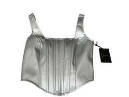 Japna Silver Faux Leather Bustier Tank Crop-Top Zip In Back Women&#39;s Size... - £11.81 GBP