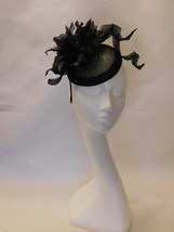 HAT FASCINATOR Black Flower Sinamay Hat Fascinator Wedding Church Hat Fascinator - £39.06 GBP
