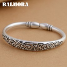 990 Pure Silver Ethnic Open Bangles for Women Girls Thai Silver Bracelet Blessed - £92.00 GBP
