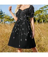 Black Falling Stars Sweetheart Neck Puff Sleeve Dress (Size 2XS to 6XL) - $29.00