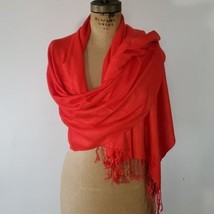 Pashmina NEW Wrap Scarf Red Fringe Ends Soft Shiny Large 72&quot; x 28&quot; - £15.65 GBP