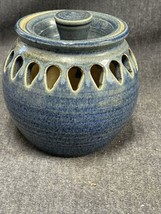 Vintage Cutout Studio Art Pottery Vase Votive Candle Holder 5&quot; X 4.5”Signed 1985 - £10.09 GBP