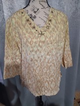 Alfred Dunner Blouse Petite Multicolor 3/4 Sleeve Lined Sz 14P Embellished - £7.10 GBP