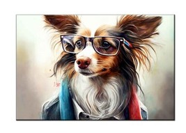 High-Quality Dog Print Canvas, Wearing Stylish Coat and Glasses, Trendy Giclee - £7.65 GBP+