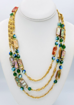Vtg Napier Gold Filled Abalone Mother Of Pearl Beaded Snail Chain Necklace 66 in - £58.42 GBP