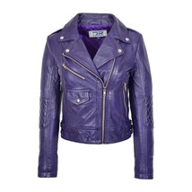 DR207 Women&#39;s Real Leather Biker Cross Zip Jacket Purple - £118.43 GBP