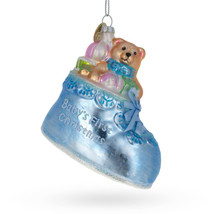 Teddy Bear in a Blue Shoe Baby&#39;s First Christmas Ornament 3.25 Inches - £31.96 GBP