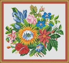 Victorian Floral Fusion Vintage Bouquet Cross Stitch PDF Pattern - $6.00