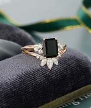 2CT Emerald Cut Black Diamond 14K Rose Gold Over Engagement Bridal Ring Set - £84.46 GBP