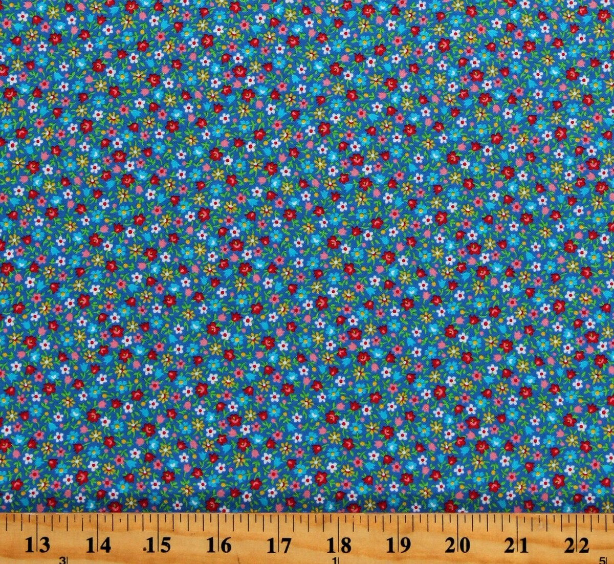 Cotton Flowers Multi-Color Floral on Blue Fabric Print by the Yard D143.13 - $12.95