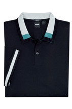 Hugo Boss Black Teal Colorblock Collar Slim Fit Polo Shirt, 2XL XXL, HB-082 - £69.88 GBP