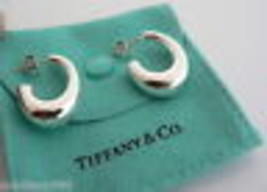 Tiffany &amp; Co Hoop Earrings J Loop Puff Studs Jewelry Gift Pouch Love Statement - £277.17 GBP