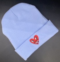 Keith Haring Blue Rolled Knit Beanie Embroidered Laughing Red Heart - £21.35 GBP