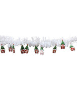 1 PK White Garland with Gnomes Holiday Xmas Winter Decor Party 9ft - £9.48 GBP