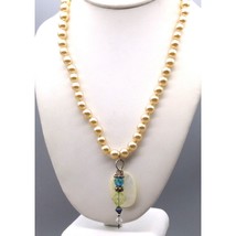 Crystal and Mother of Pearl Pendants on Lustrous Knotted Glass Pearl Strand - £28.28 GBP