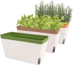 Ourwarm Windowsill Herb Planter Box Indoor Set Of 3, 10&quot; Self Watering Planter - £26.00 GBP