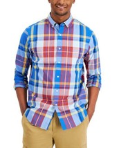 MSRP $55 Club Room Men&#39;s Slim-Fit Stretch Plaid Poplin Shirt Blue Multi Size XXL - £18.48 GBP