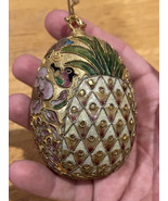 Vintage Alsan Enameled Cloisonne Hanging Ornament 3.5&quot; EGG Bird Pineapple - $14.84