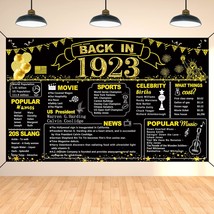 100Th Birthday Black Gold Party Decoration, Back In 1923 Banner 100 Year Old Bir - £20.77 GBP