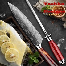 2 Pcs Chef Knife Set Kitchen Knife Sharpener Rod Home Outdoor Cooking Tool Red - £20.02 GBP+