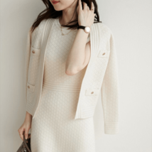 Knit Jacquard Jacket Dress | Office Sweater Dress - £74.44 GBP