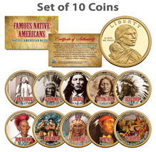 FAMOUS NATIVE AMERICANS Colorized Sacagawea Dollar 10-Coin Complete Set ... - £52.09 GBP