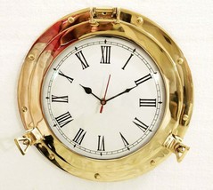 12&quot; Antique Marine Brass Ship Porthole Analog Clock Nautical Wall Clock Décor - £64.26 GBP