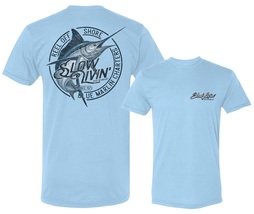 Slow Livin&#39; Blue Marlin Charters Light Blue Cotton T-Shirt - £19.65 GBP