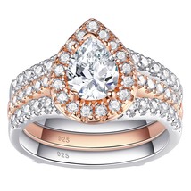 2 Pieces Oval Pear Cut 925 Sterling Silver Rose Gold Engagement Ring Set for Wom - £60.17 GBP