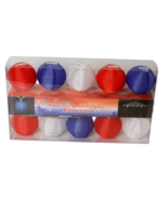 10 Light Patriotic Patio Garden Lantern Set Red White Blue Fabric Lanterns - $27.39 CAD