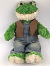 Buid A Bear Spring Frog Plush Retired  Dressed in denim and vest - £32.81 GBP