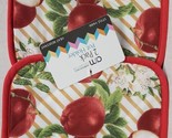 Set of 2 Same Printed Pot Holders(7&quot;x7&quot;) RED APPLES,HALVES &amp; FLOWERS,red... - $7.91