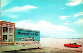 Vtg Chrome Postcard 1950s Bonneville Salt Flats Utah UT Records Sign UNP... - $10.19