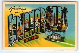 Greetings From Indianapolis Indiana Postcard Large Letter Linen Metropolitan - £8.62 GBP
