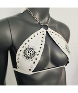  Gothic Black Tai Chi Print White Vinyl Vampira Cross Top Bra - $56.00