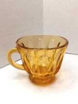 Vintage Amber Glass Gold Tea Coffee Cup Drinking Cup Glass Footed Cut Blown - £10.09 GBP